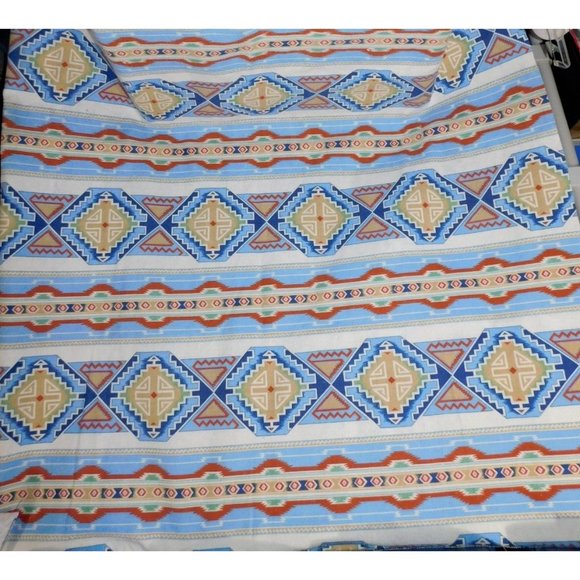 VTG Aztec Southwest Print Twin Blanket Nylon Poly 72" x 90" Blue Tan UNUSED - Picture 6 of 8